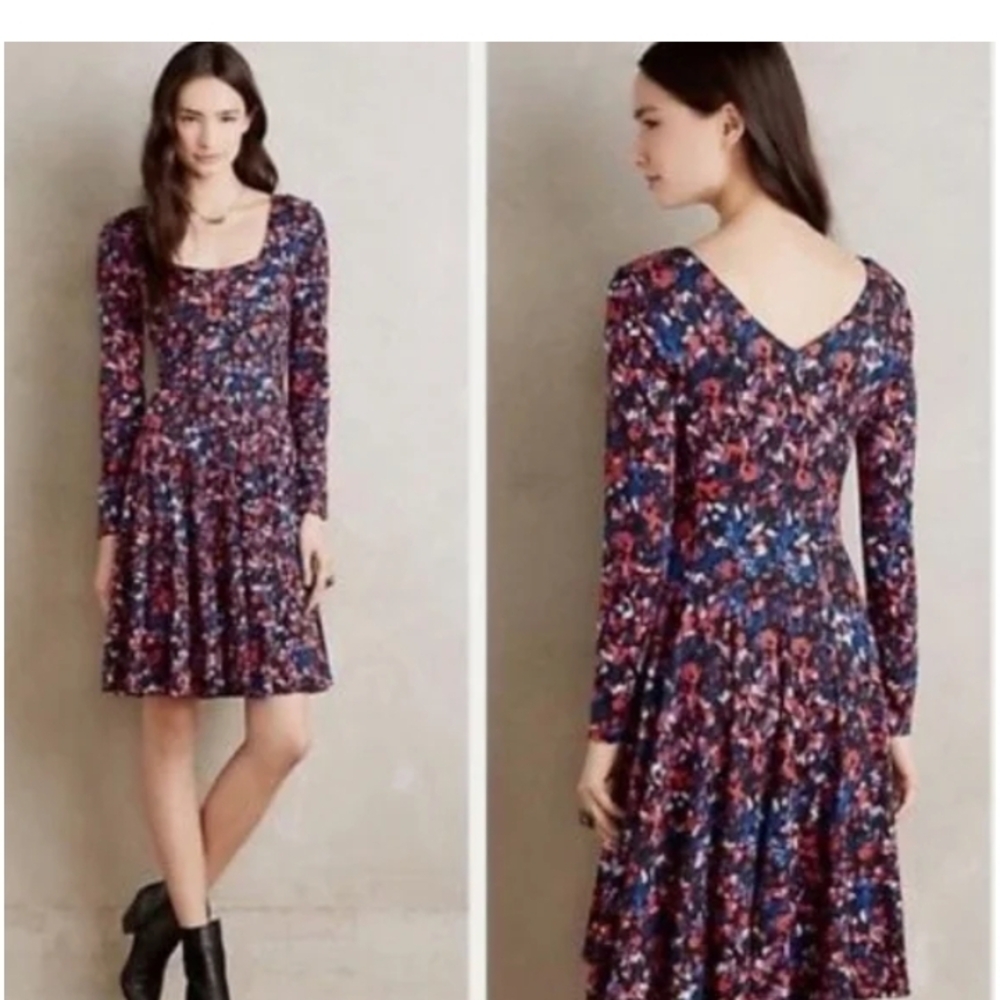 HD in Paris Floral Long Sleeve Dress - Red and Blue